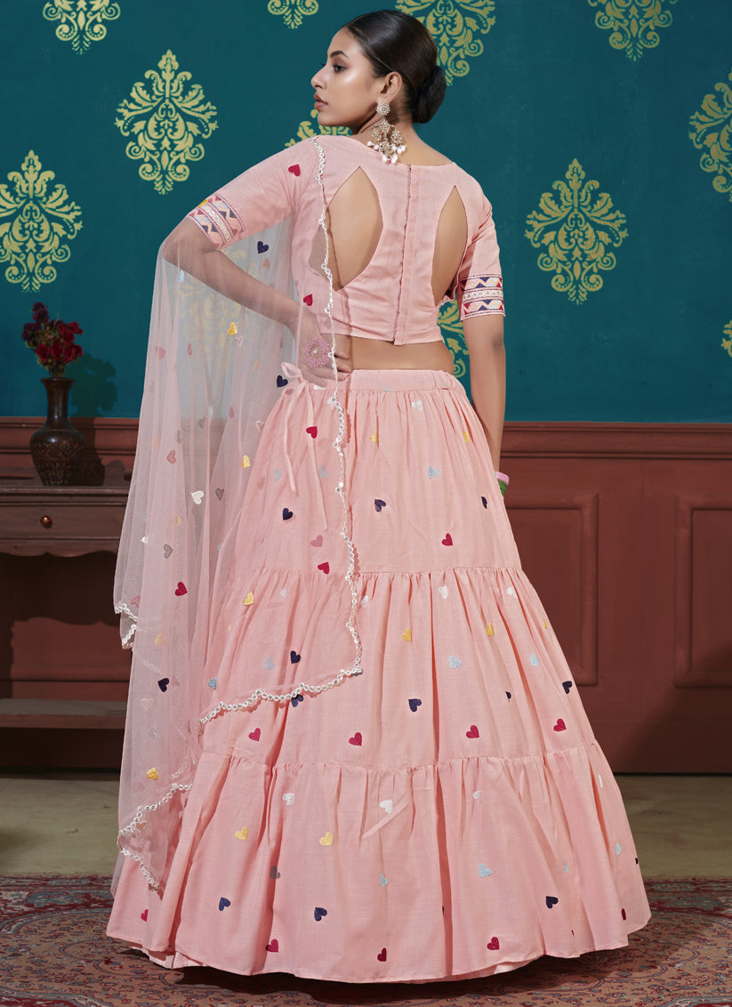 Peach Cotton Wedding Lehenga Choli