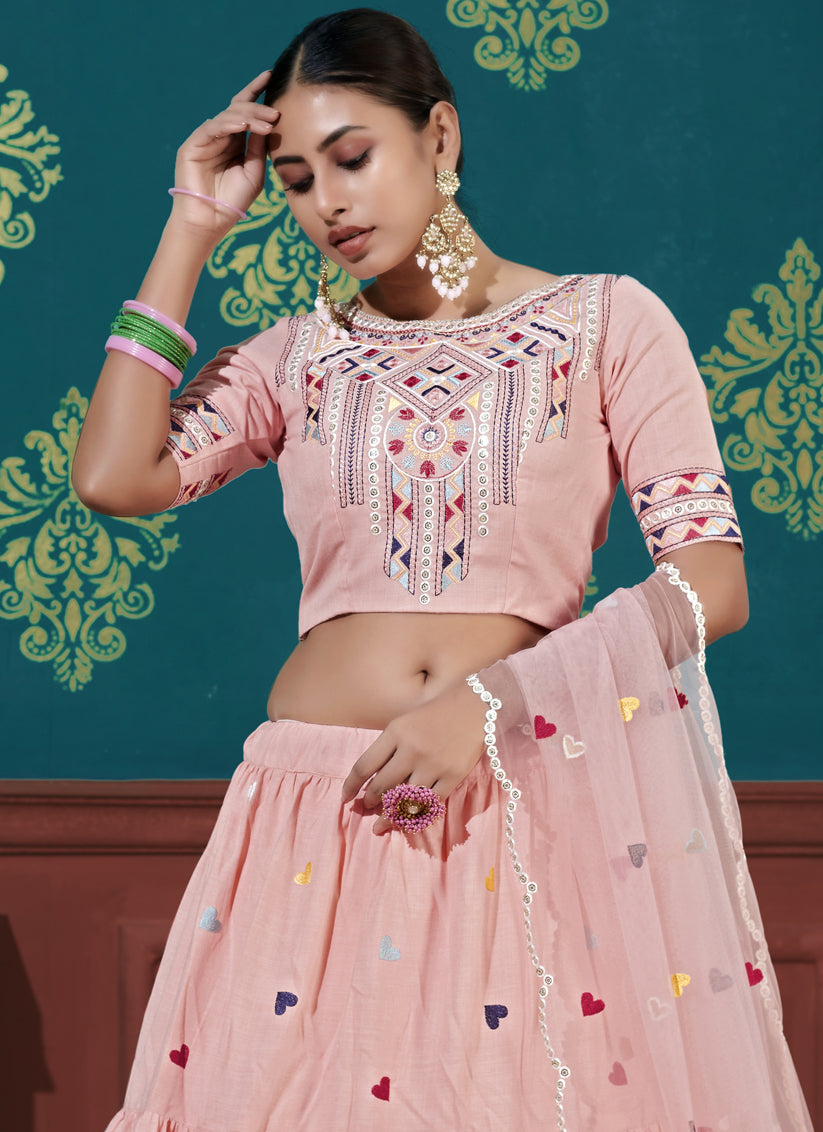 Peach Cotton Wedding Lehenga Choli