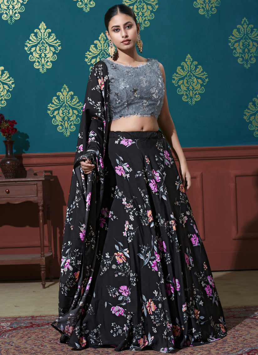 Grayish Black Silk Wedding Lehenga Choli