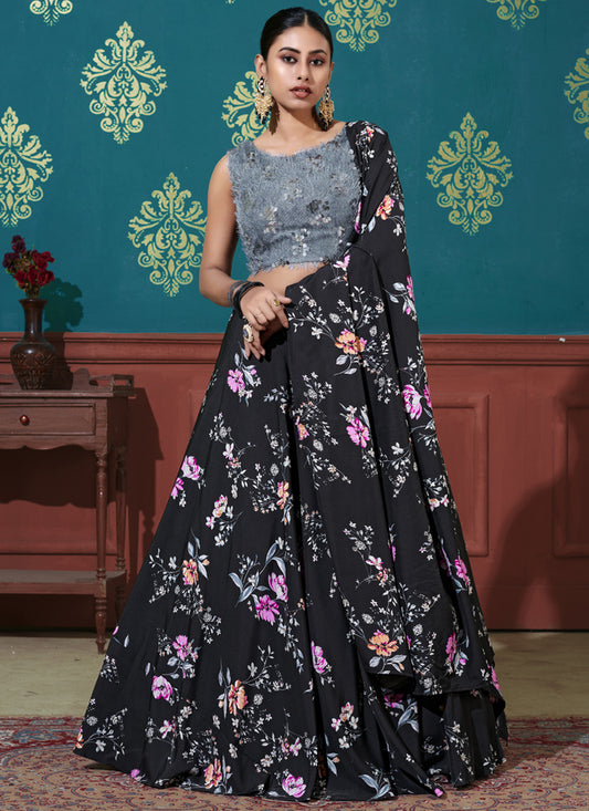 Grayish Black Silk Wedding Lehenga Choli