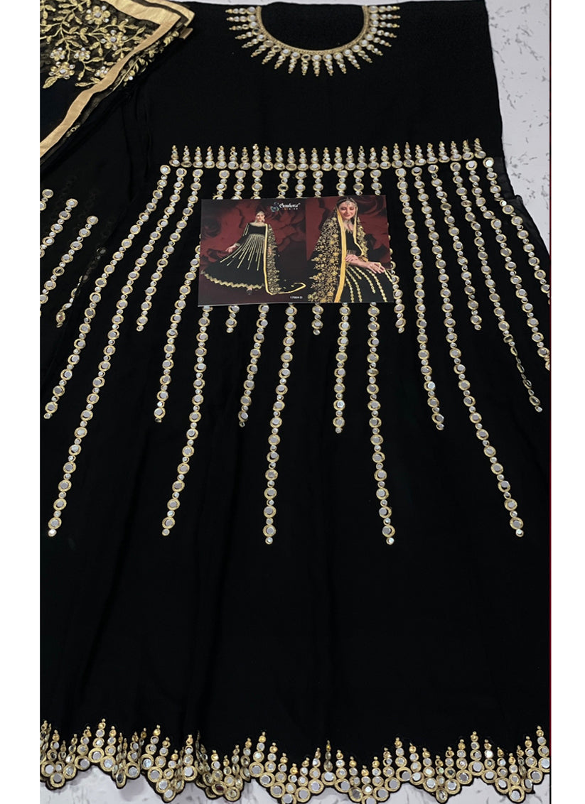 Black Georgette Embroidered Pant Kameez Set