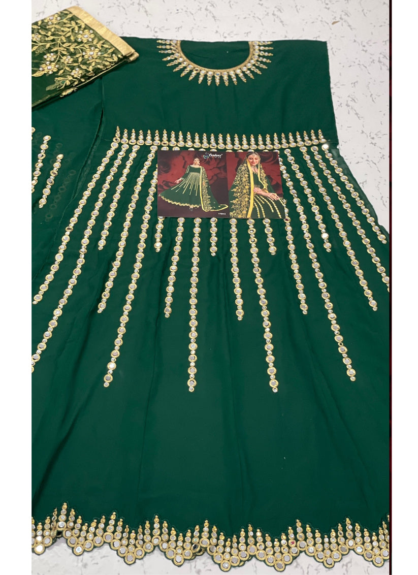 Green Georgette Embroidered Pant Kameez Set