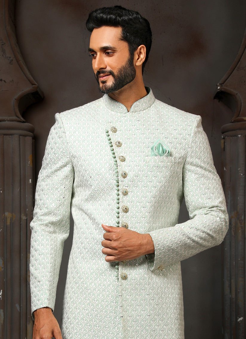 Ice Mint Georgette Embroidered Sherwani