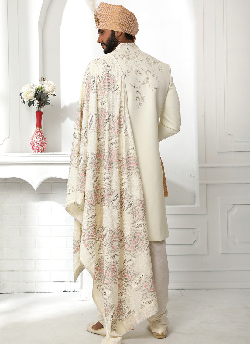 Ivory Art Silk Embroidered Sherwani