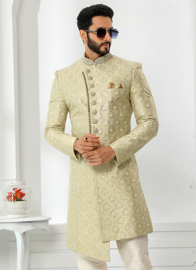 Pastel Green Art Silk Embroidered Sherwani