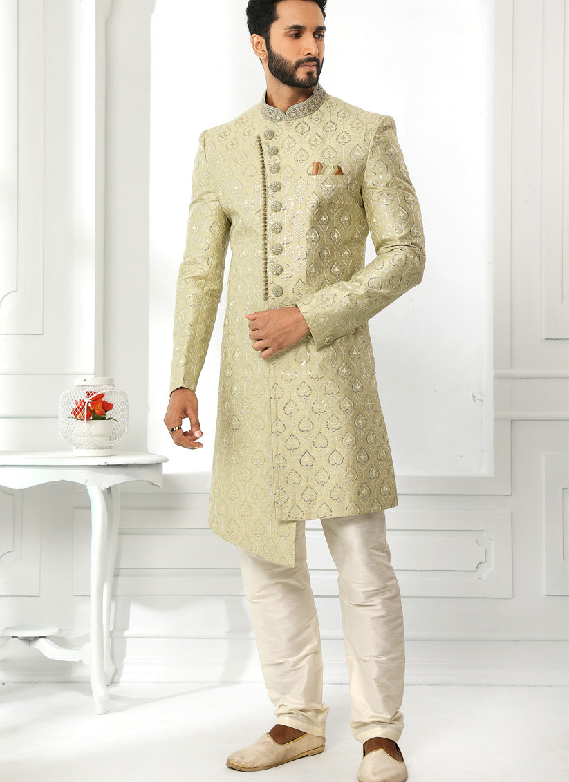 Pastel Green Art Silk Embroidered Sherwani