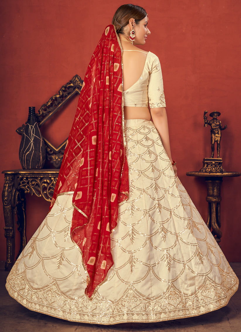 Ivory Art Silk Sequins Wedding Lehenga Choli