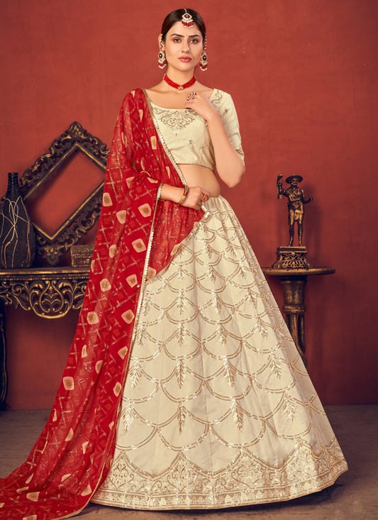 Ivory Art Silk Sequins Wedding Lehenga Choli