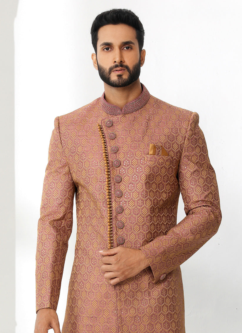 Old Rose Art Silk Embroidered Sherwani