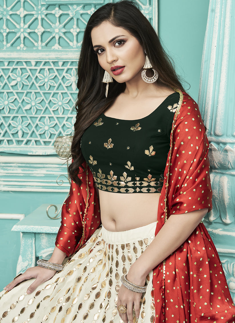 Off White Georgette Embroidered Wedding Lehenga Choli