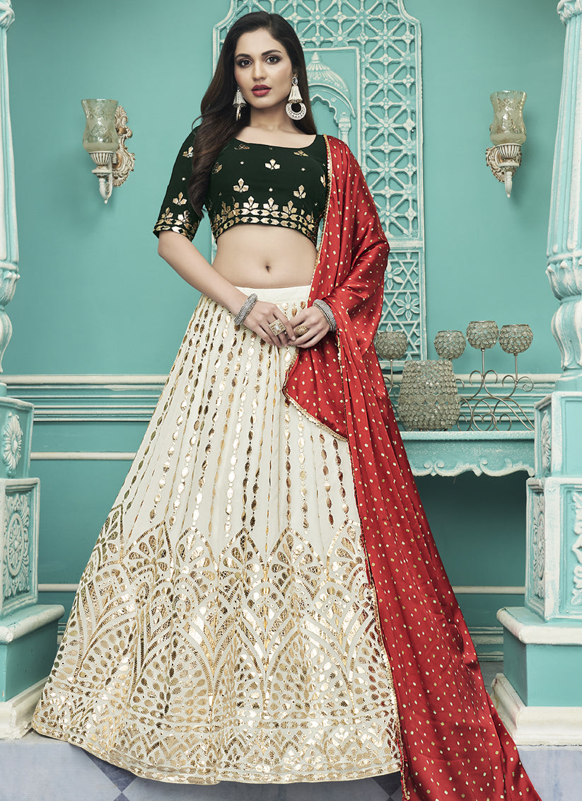 Off White Georgette Embroidered Wedding Lehenga Choli