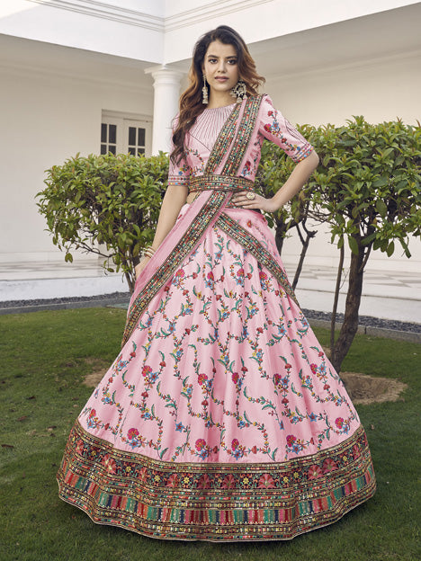 Rose Pink Silk Embroidered Wedding Lehenga Choli
