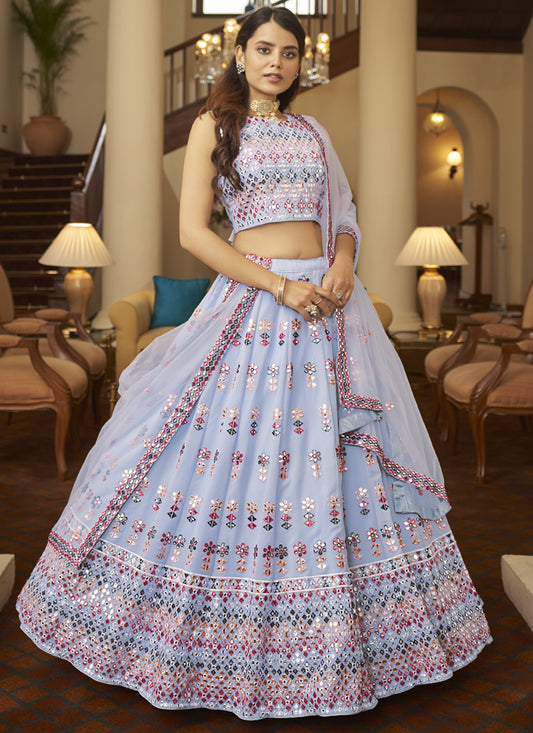 Lavender Georgette Embroidered Wedding Lehenga Choli