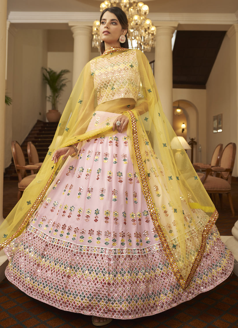 Pink Georgette Embroidered Wedding Lehenga Choli