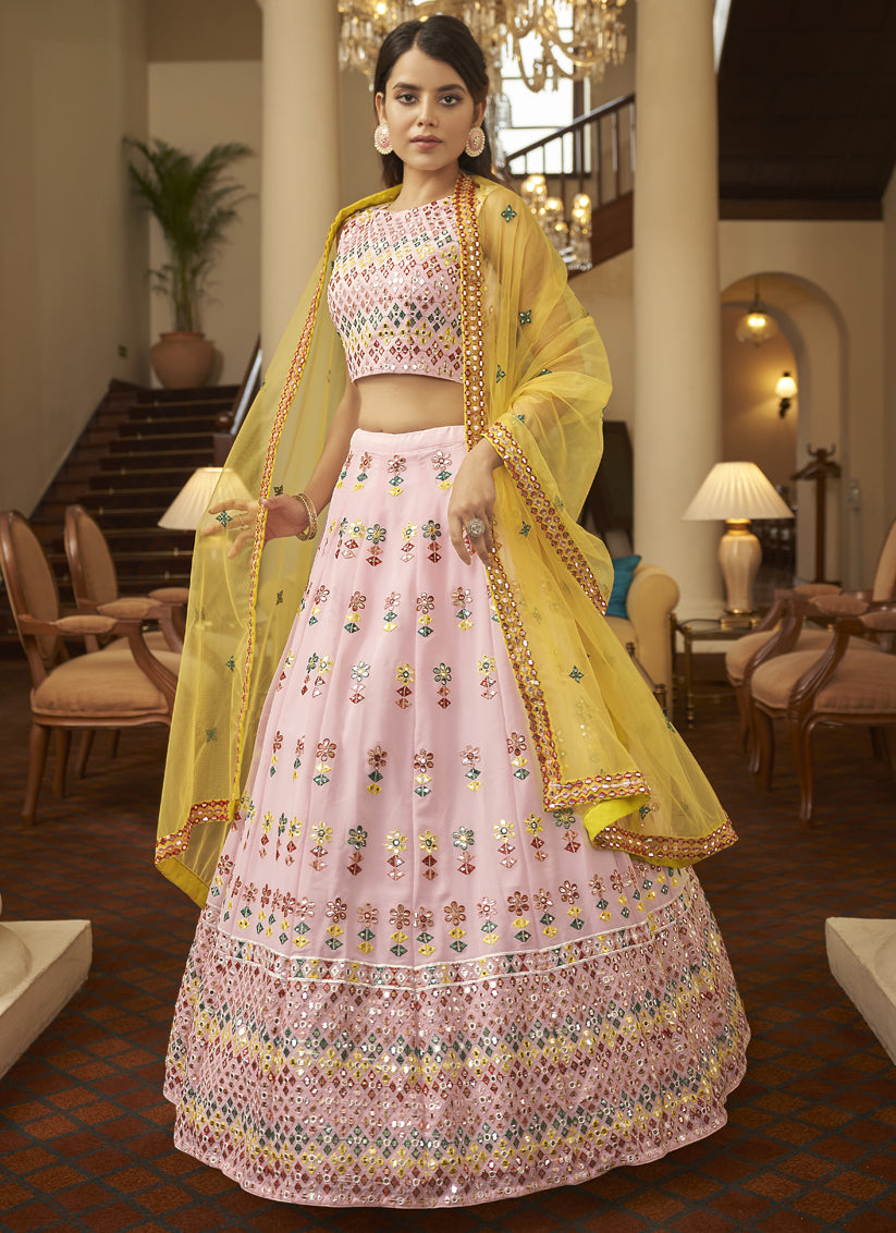 Pink Georgette Embroidered Wedding Lehenga Choli