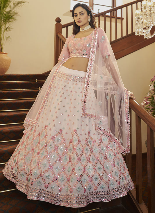 Pearl White Georgette Sequins Designer Lehenga Choli