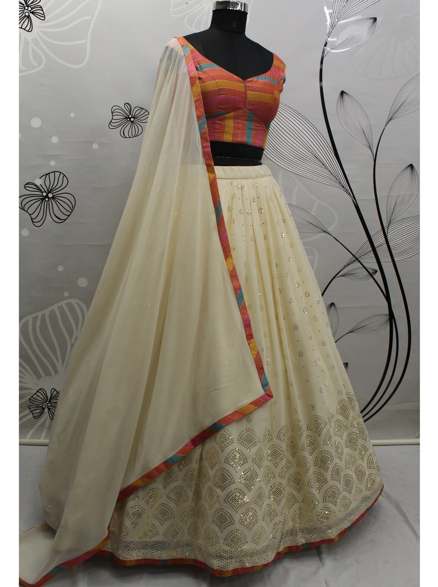 Ivory Georgette Wedding Ready To Wear Lehenga Choli