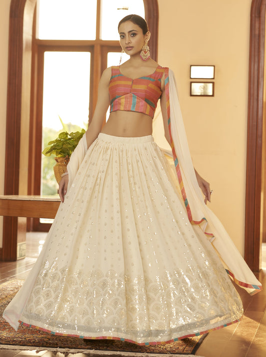 Ivory Georgette Wedding Ready To Wear Lehenga Choli