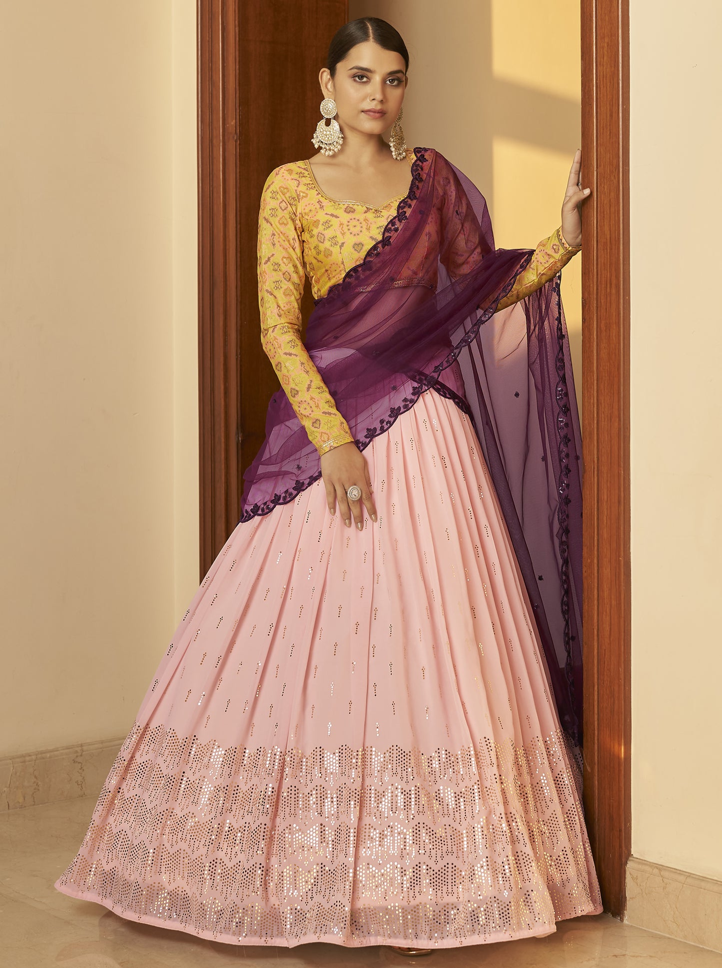 Blush Pink Georgette Wedding Lehenga Choli