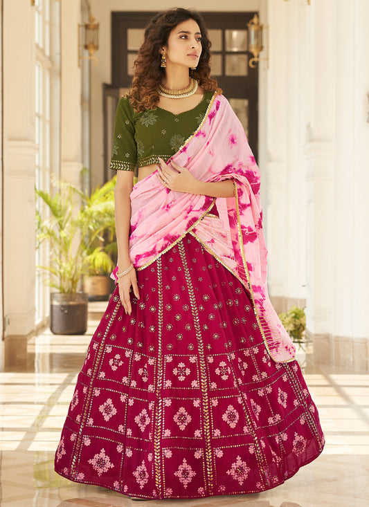 Raspberry Pink Georgette Embroidered Designer Lehenga Choli