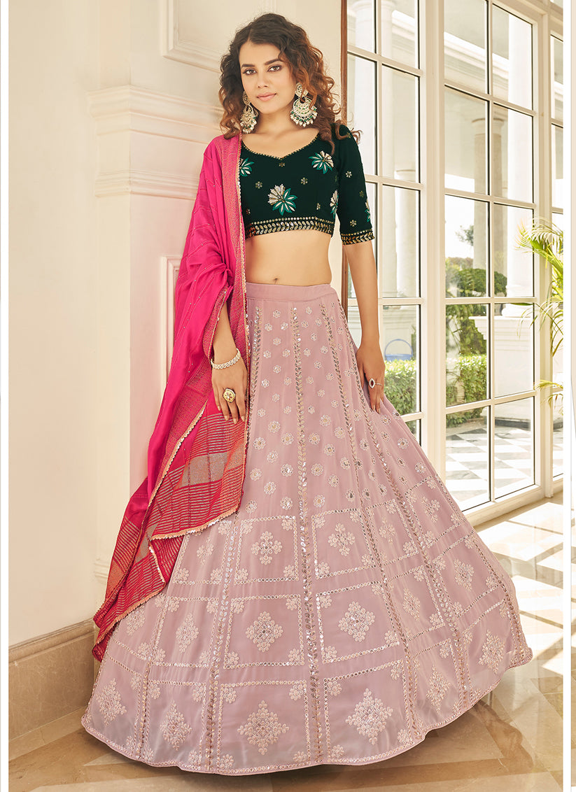 Dusty Pink Georgette Embroidered Designer Lehenga Choli