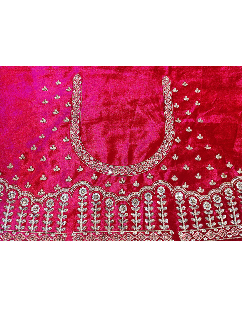 Pink Velvet Embroidered Bridal Lehenga Choli