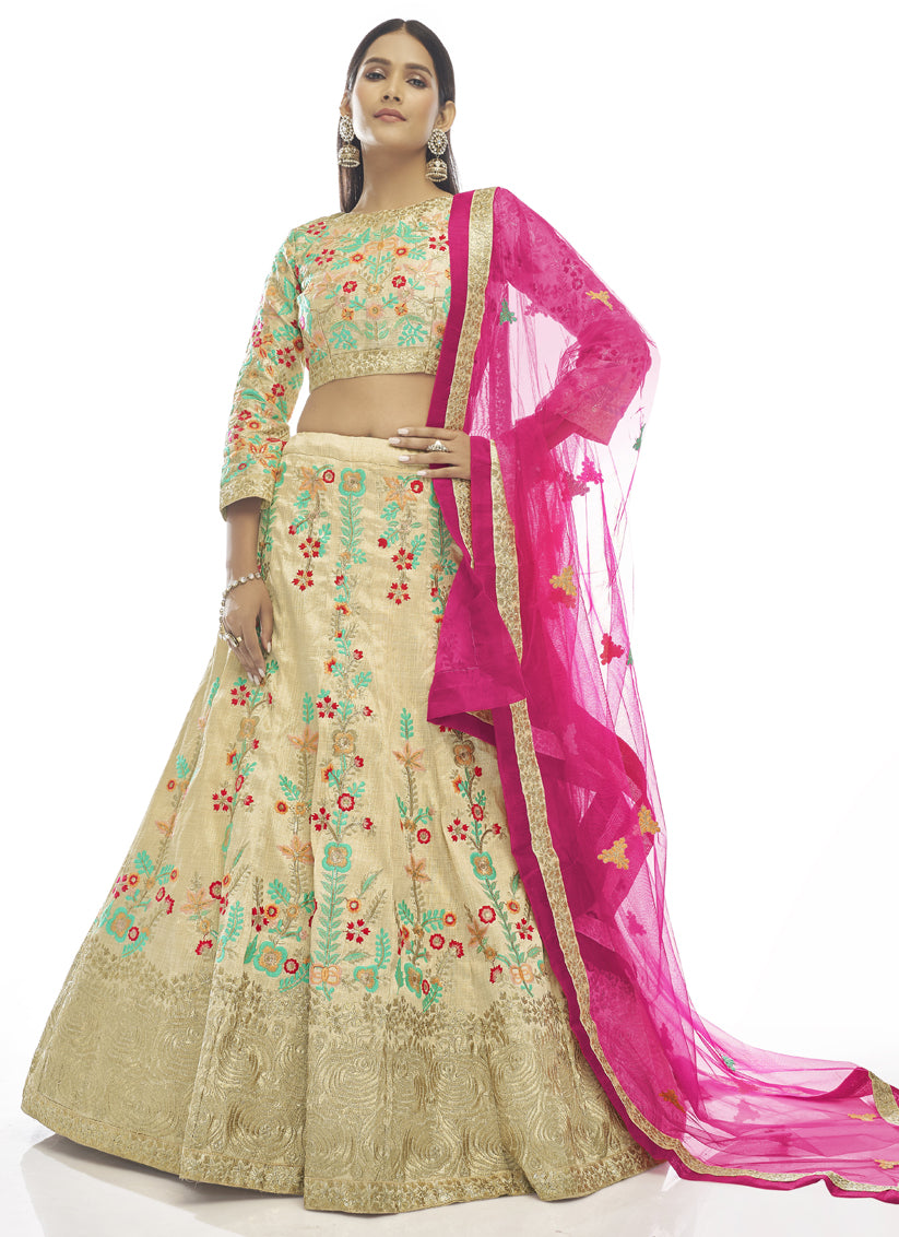 Dusty Cream Art Silk Party Wear Lehenga Choli