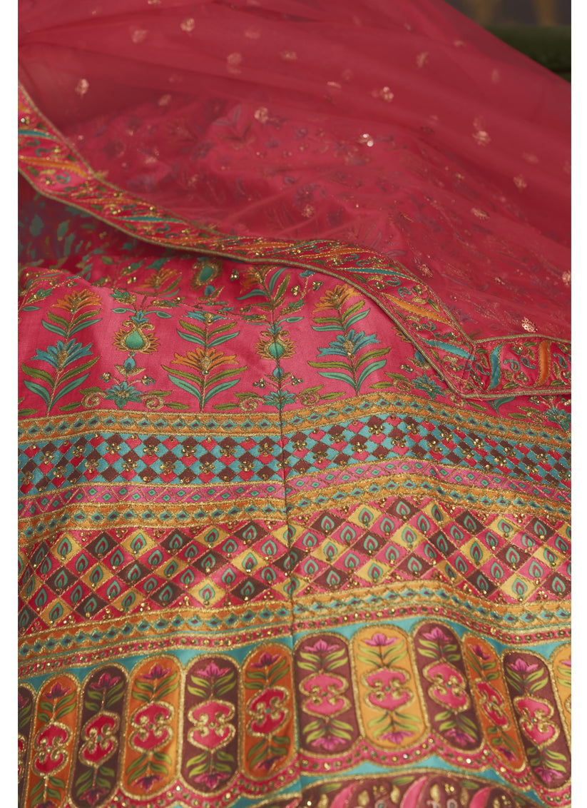 Pink Art Silk Embroidered Wedding Lehenga Choli