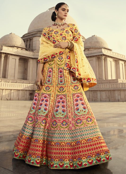 Multicolor Art Silk Embroidered Wedding Lehenga Choli