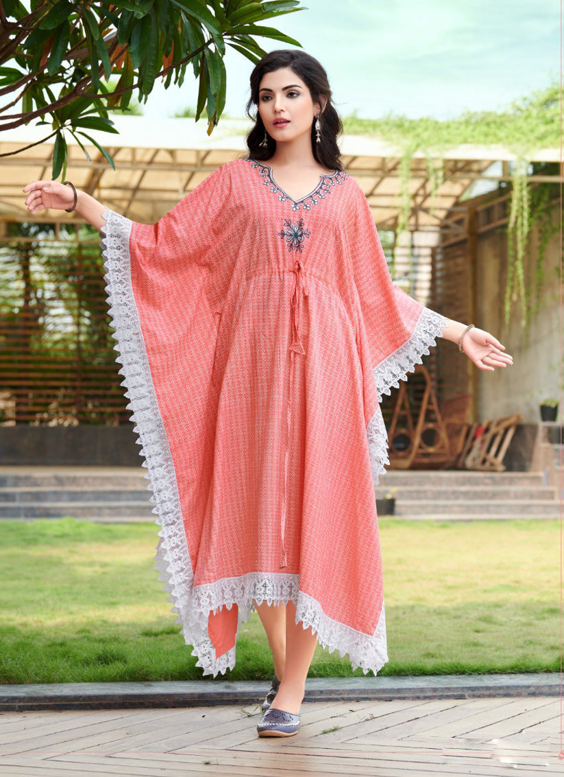 Pink Heavy Rayon Kaftan Style Readymade Kurti