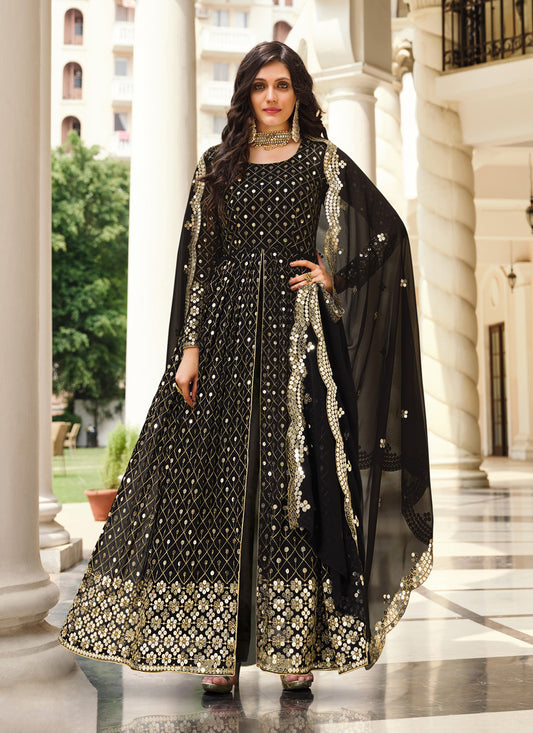 Black Georgette Embroidered Pant Kameez