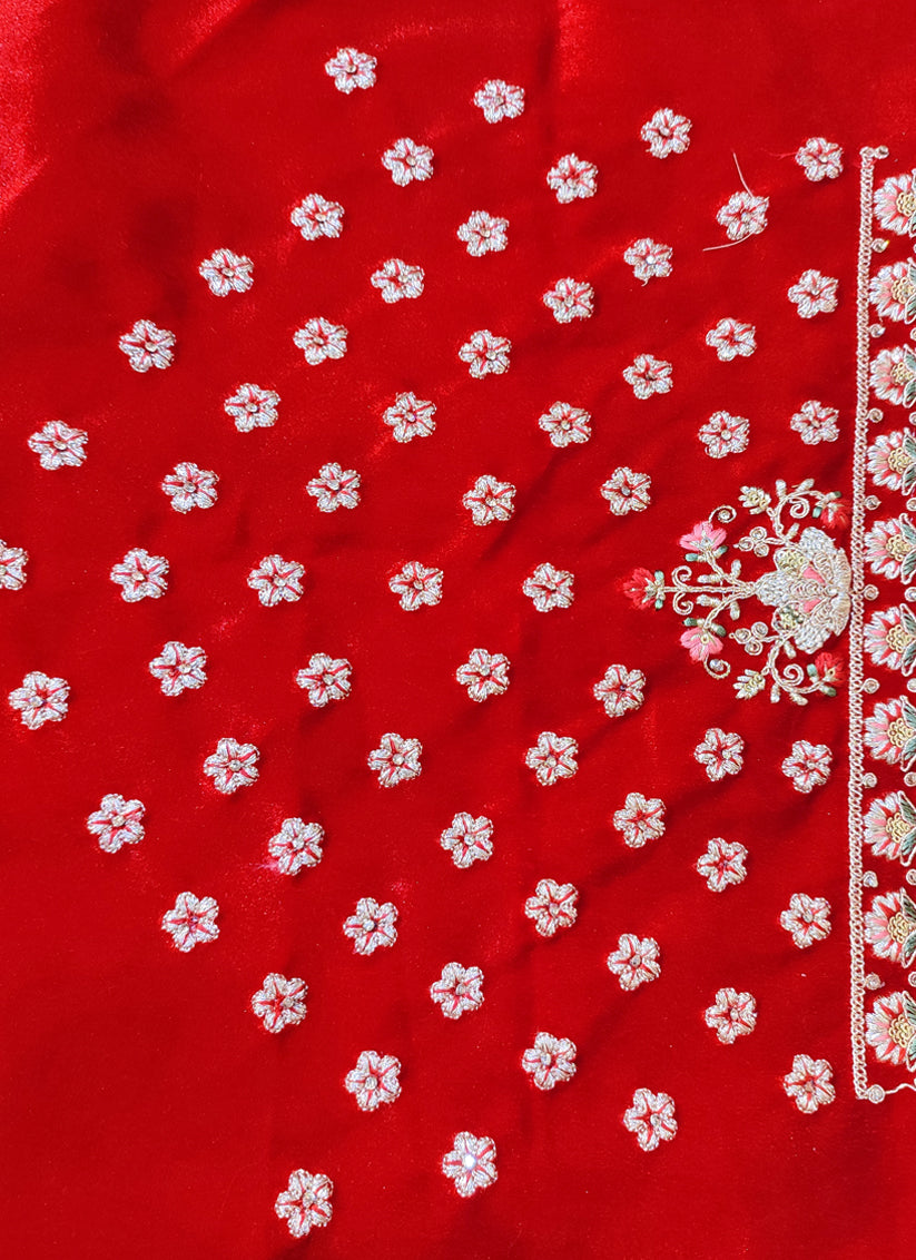 Red Velvet Embroidered Bridal Lehenga Choli