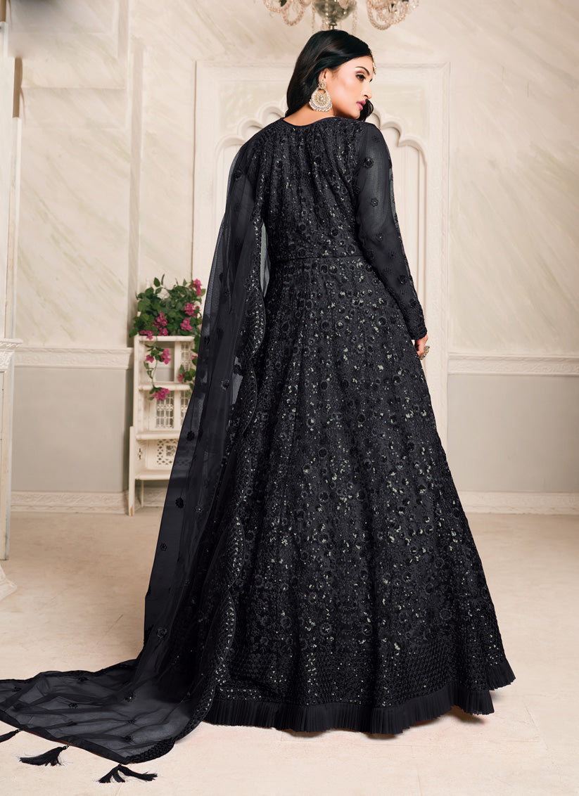 Black Net Sequined Designer Anarkali Suit