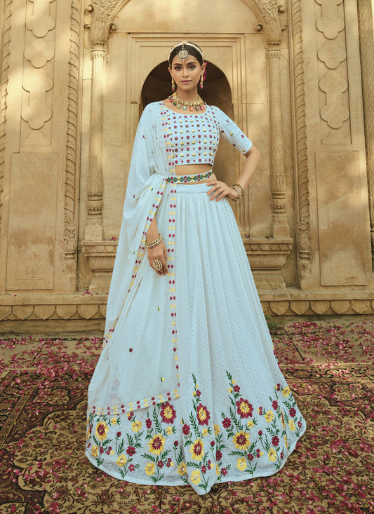 Sky Blue Georgette Embroidered Designer Lehenga Choli