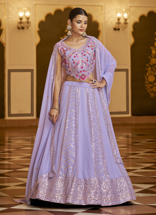 Lavender Georgette Embroidered Lehenga Choli