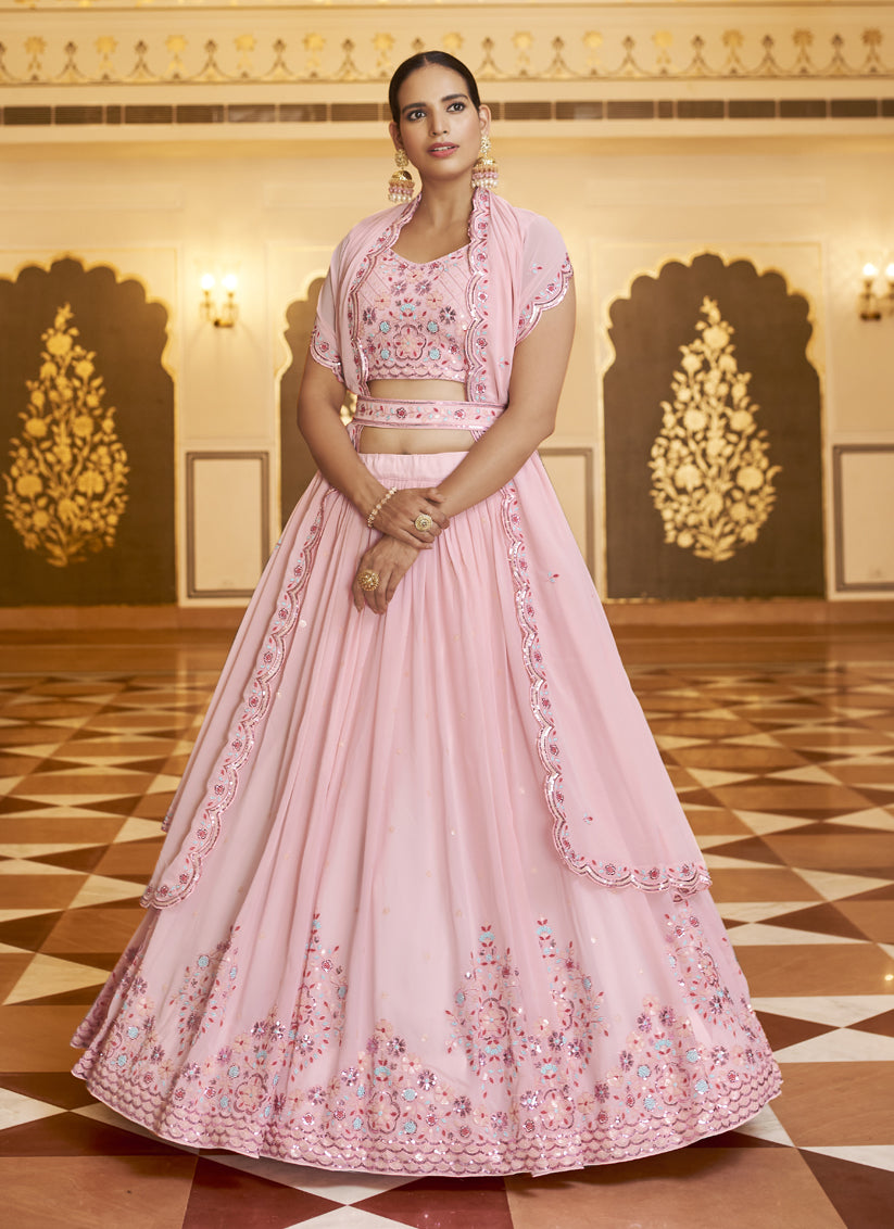 Blush Pink Georgette Embroidered Lehenga Choli