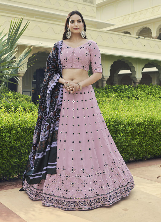 Dusty Pink Georgette Embroidered Lehenga Choli