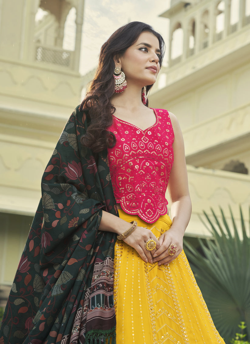 Yellow Georgette Embroidered Lehenga Choli