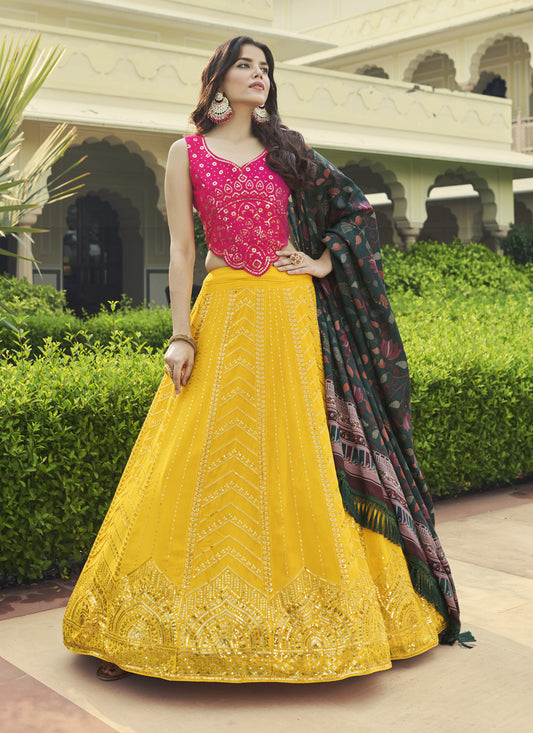 Yellow Georgette Embroidered Lehenga Choli