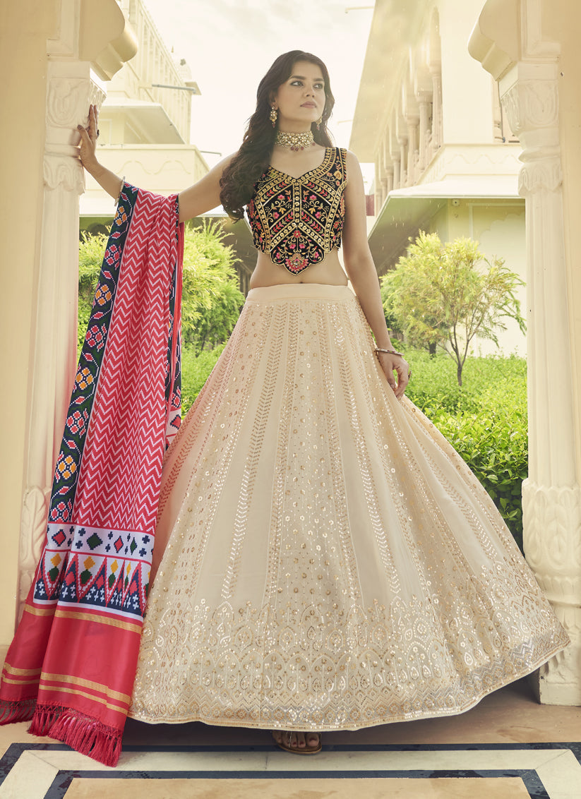 Ivory Georgette Embroidered Lehenga Choli