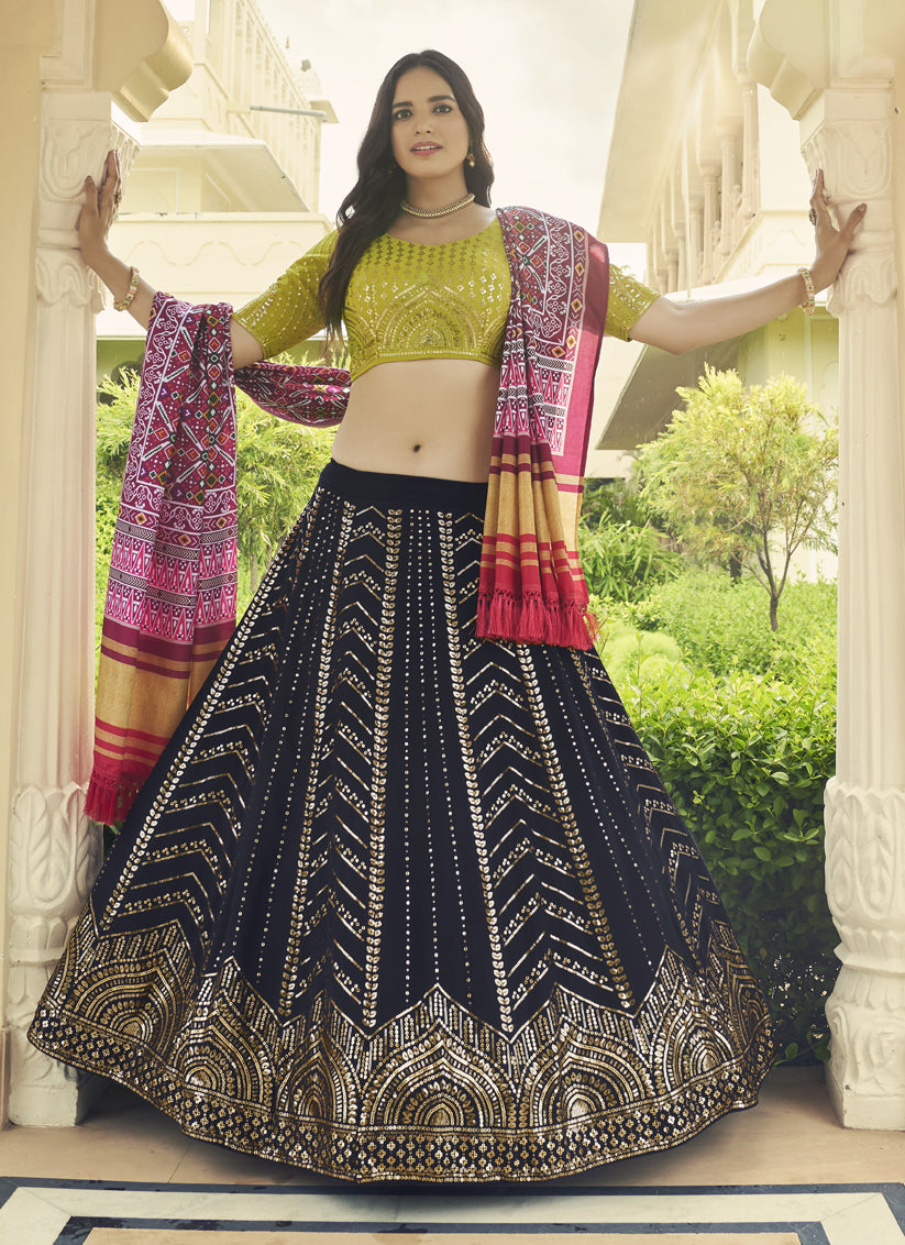 Midnight Blue Georgette Embroidered Lehenga Choli