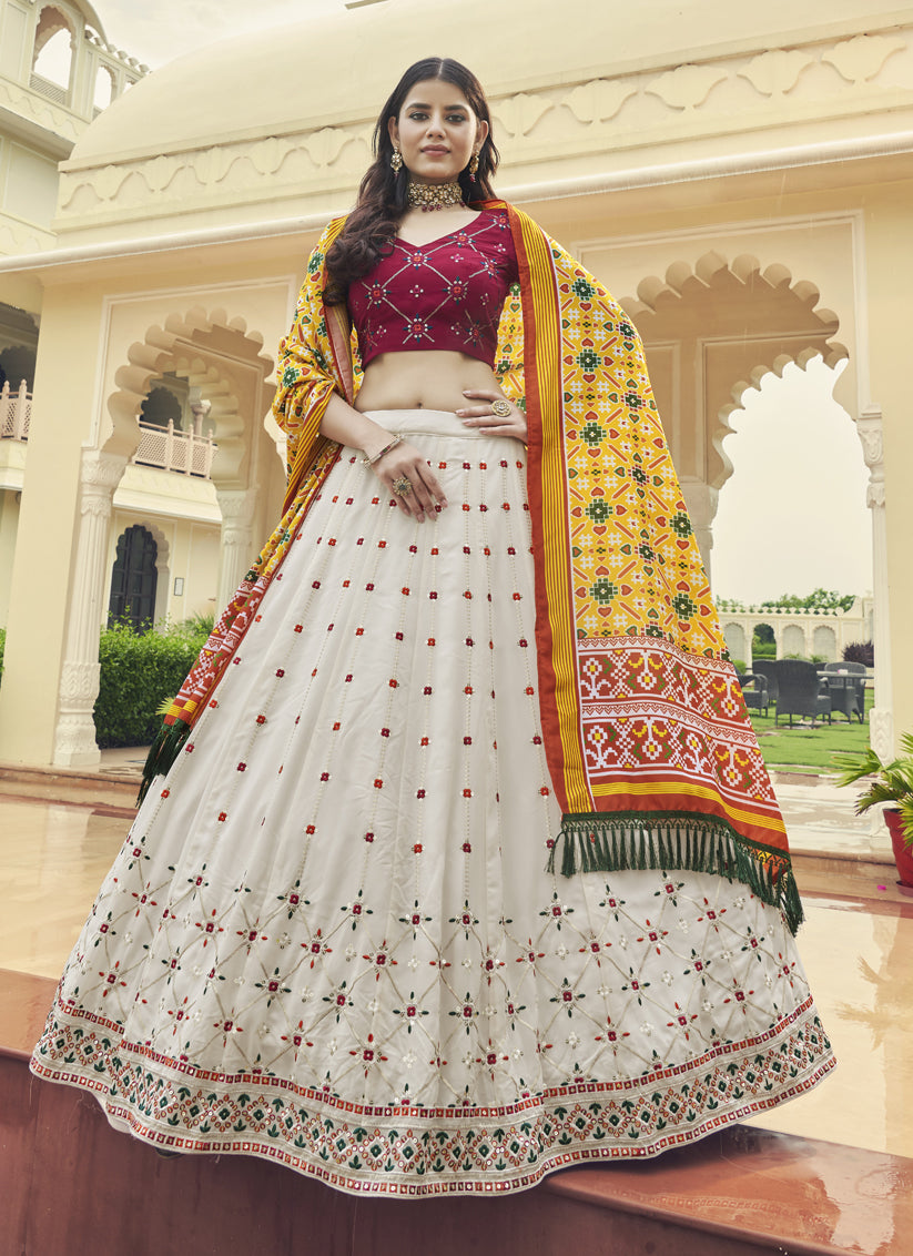 White Georgette Embroidered Lehenga Choli