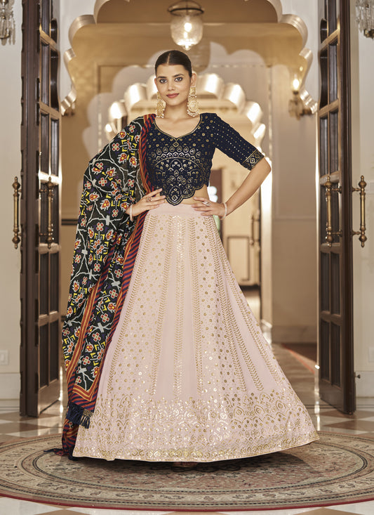 Blush Pink Georgette Embroidered Designer Lehenga Choli