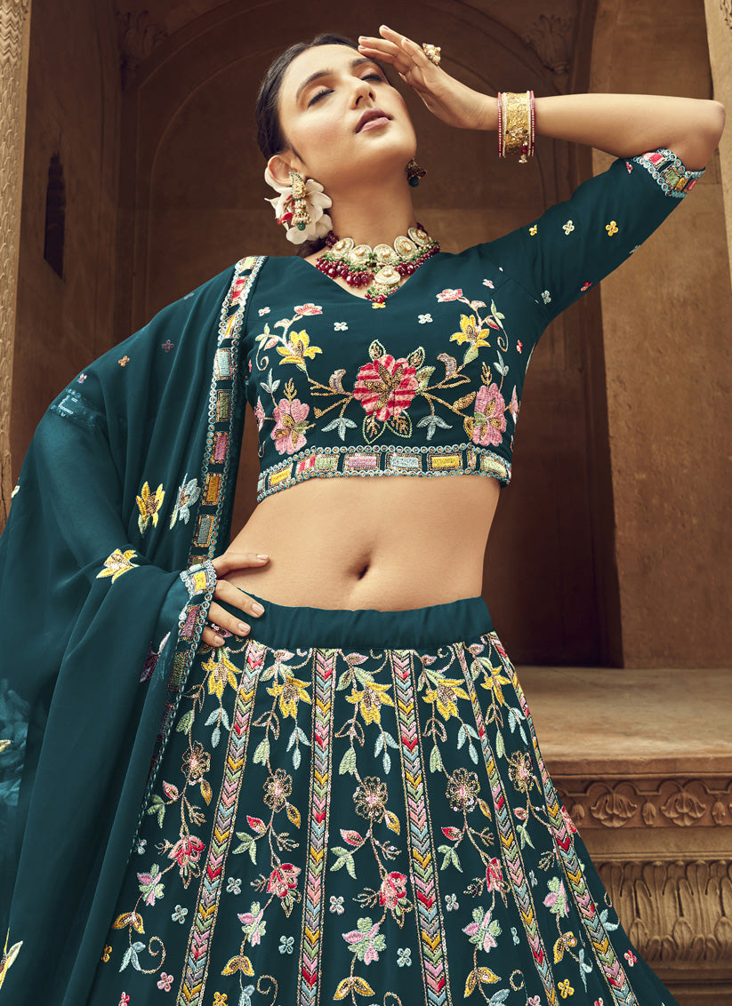 Morpich Georgette Embroidered Designer Lehenga Choli