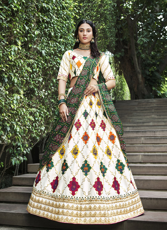 Off White Silk Embroidered Designer Lehenga Choli