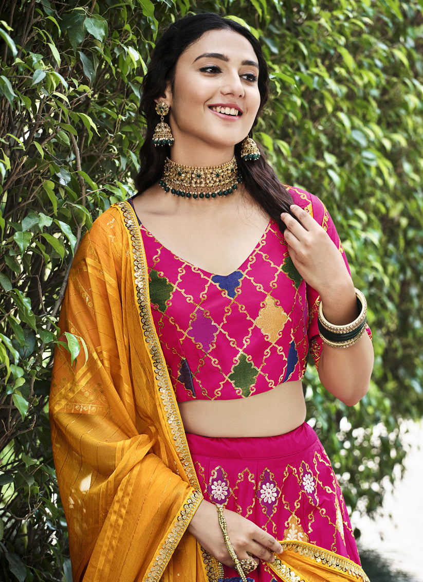 Rani Pink Silk Embroidered Designer Lehenga Choli