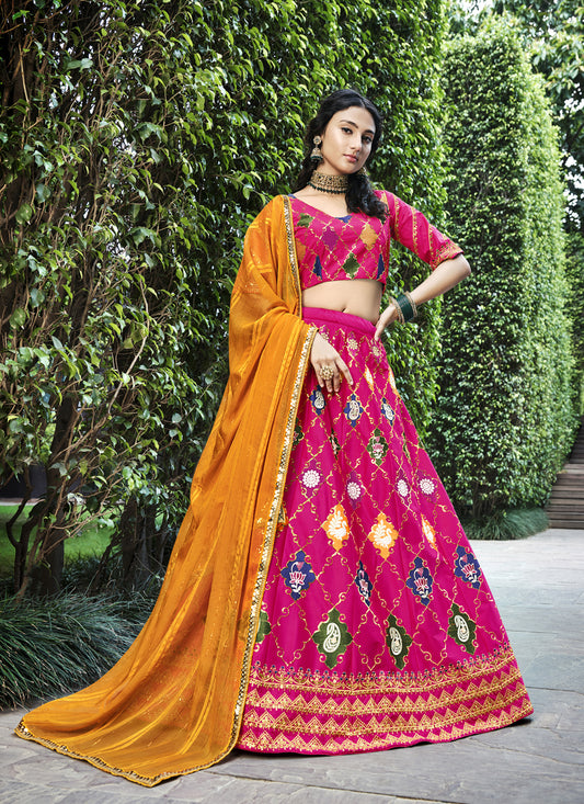 Rani Pink Silk Embroidered Designer Lehenga Choli