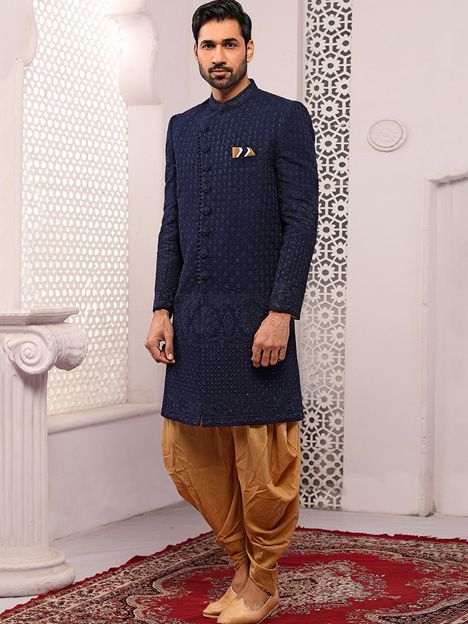 Blue Lucknowi Embroidered Mens Designer Sherwani