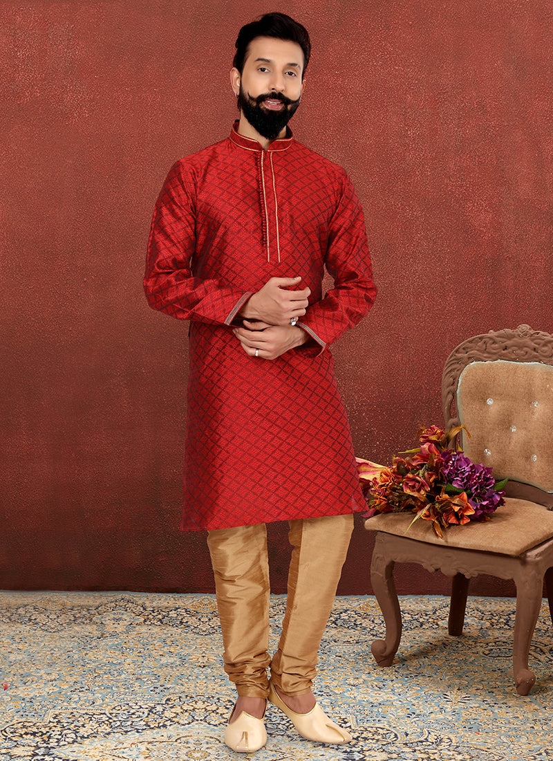 Rust Red Blackberry Mens Kurta Set