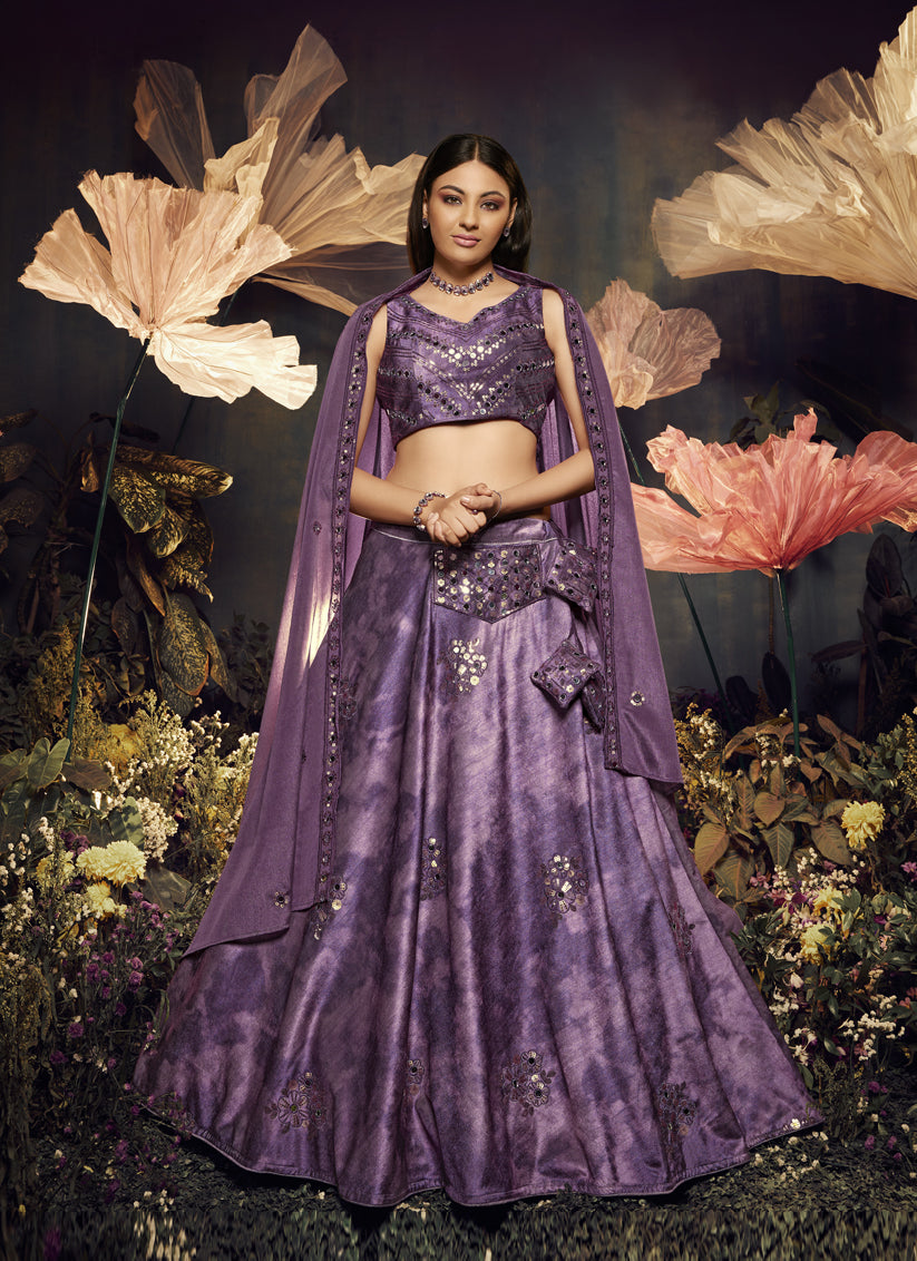 Burgundy Velvet Embellished Lehenga Choli